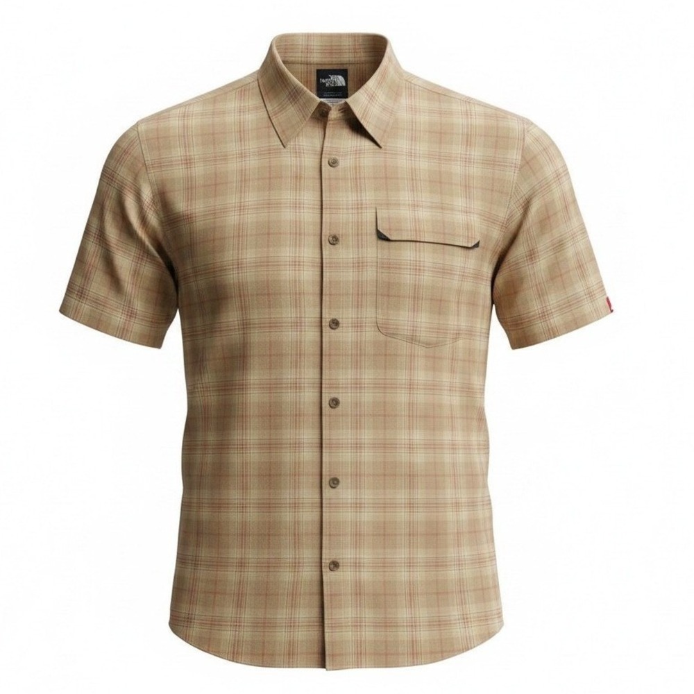 The North Face Mens‎ XL Tan Plaid Short Sleeve Button Front Shirt